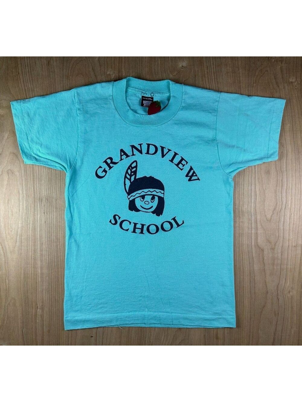 Vintage 80s Indian tshirt small grandview school single stitch screen stars blue